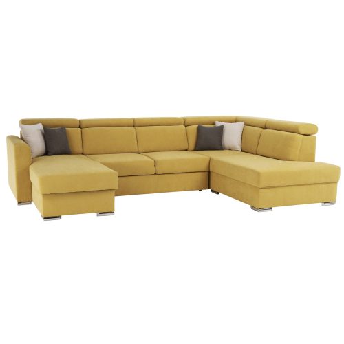 Marieta U sárga/barna ágyazható ülőgarnitúra ágyneműtartóval, jobbos 320x208-175x83-97 cm