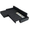 Toniks ágyazható ülőgarnitúra, fekete ökobőr/fekete melíros szövet 300x215x73 cm