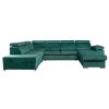 Lamora U smaragd szövet ágyazható U alakú ülőgarnitúra ágyneműtartóval, jobbos 329x220x79/97 cm