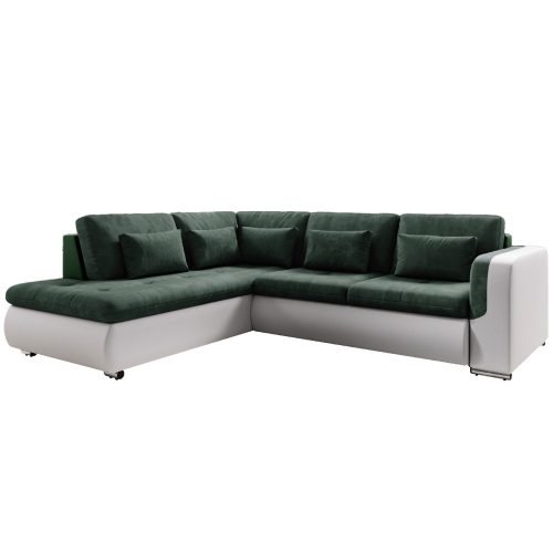Furud L Roh ágyazható ülőgarnitúra, fehér/zöld, balos 245x205x65/75 cm