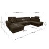 Korio U ágyazható barna szövet kanapé ágyneműtartóval, balos 355x200/175x103 cm