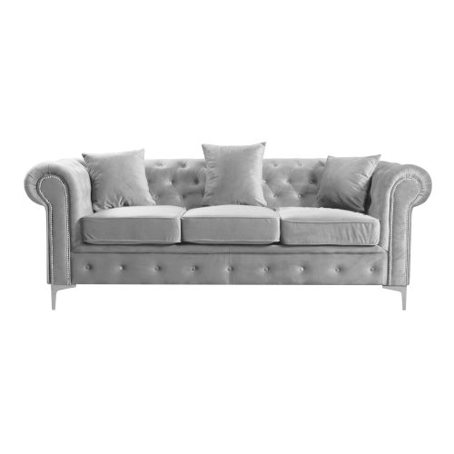 Romano ágyazható világosszürke bársony kanapé 215x88x73 cm