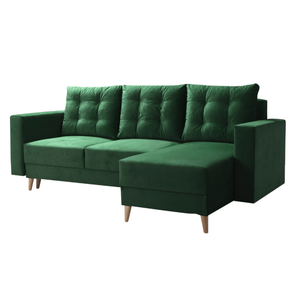 Bleky Roh ágyazható ülőgarnitúra, zöld bársony, jobbos 235x145x90 cm