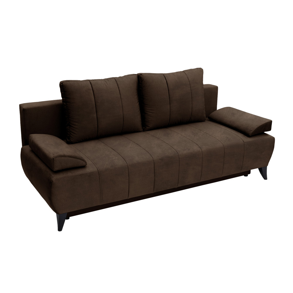 Bero barna szövet ágyazható kanapé ágyneműtartóval 212x95x75-95 cm
