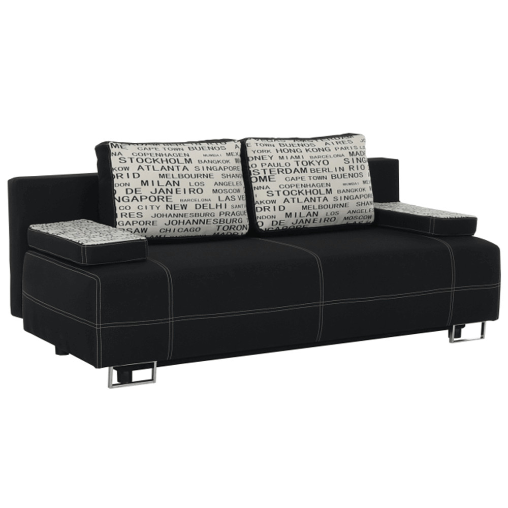 Elize fekete szövet ágyazható kanapé ágyneműtartóval 196x75x87 cm